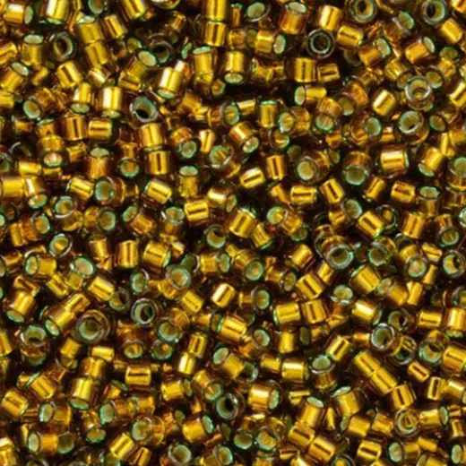 DB0604 Golden Olive Silver Lined-Dyed, Size 11/0 Miyuki Delica Beads, 5.2g approx.