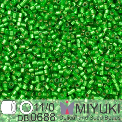 DB0688B Medium Green Semi-Matte Dyed, Size 11/0 Miyuki Delica Beads, 50gm bag DB0688B Medium Green Semi-Matte Dyed, Size 11/0 Miyuki Delica Beads, 50gm bag