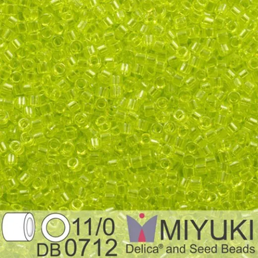 DB0712 Chartreuse Transparent, Size 11/0 Miyuki Delica Beads, 5.2g approx. DB0712 Chartreuse Transparent, Size 11/0 Miyuki Delica Beads, 5.2g approx.