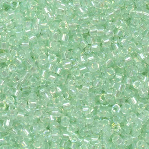 DB1675 Pearl Lined Transparent Pale Green Mist AB, Size 11/0 Miyuki Delica Beads, 50g Wholesale Pack DB1675 Pearl Lined Transparent Pale Green Mist AB, Size 11/0 Miyuki Delica Beads, 50g Wholesale Pack