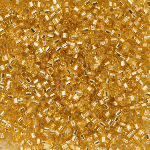 Gold Silver Lined, Colour Code 0042, Size 11/0 Cut Miyuki Delica Beads, 5.2g approx. Gold Silver Lined, Colour Code 0042, Size 11/0 Cut Miyuki Delica Beads, 5.2g approx.