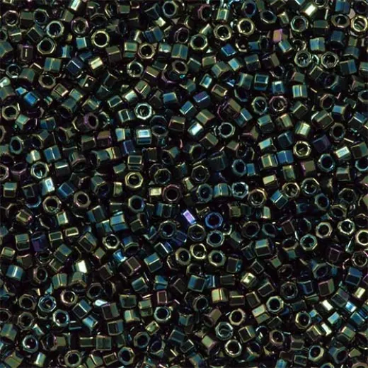 Green Iris, Colour Code 0003, Size 11/0 Cut Miyuki Delica Beads, 5.2g approx. Green Iris, Colour Code 0003, Size 11/0 Cut Miyuki Delica Beads, 5.2g approx.