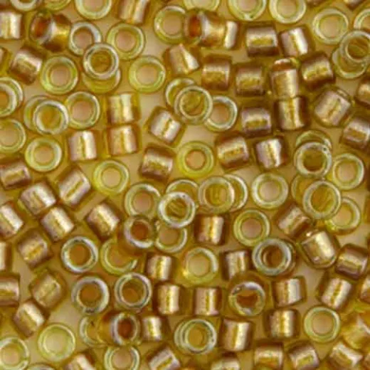 DB0909 Gold Honey Sparkle Chartreuse Lined, Size 11/0 Miyuki Delica Beads, 5.2gm bag DB0909 Gold Honey Sparkle Chartreuse Lined, Size 11/0 Miyuki Delica Beads, 5.2gm bag