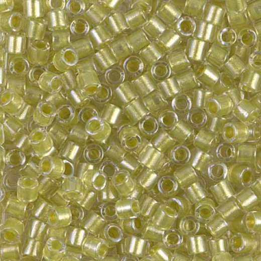 DBL0910 Sparkling yellow Green Lined Crystal size 8/0 Miyuki Delica Beads, Colour 0910, 5.2g approx.