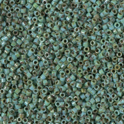 DBM2264 Opaque Turquoise Blue Picasso, Size 10/0 Miyuki Delica Beads, Colour code 2264 - Approx. 50g DBM2264 Opaque Turquoise Blue Picasso, Size 10/0 Miyuki Delica Beads, Colour code 2264 - Approx. 50g
