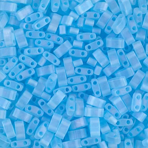 Matte Transparent Aqua AB Miyuki Half Tila Beads, colour 0148FR, 5.2gm approx. Matte Transparent Aqua AB Miyuki Half Tila Beads, colour 0148FR, 5.2gm approx.