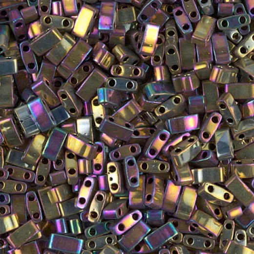 Metallic Purple Gold Iris Miyuki Half Tila Beads, colour 0188, 5.2gm approx. Metallic Purple Gold Iris Miyuki Half Tila Beads, colour 0188, 5.2gm approx.