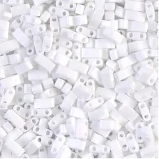 Matte White AB Miyuki Half Tila Beads, colour 0402FR,  5.2gm approx.