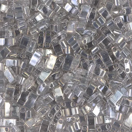 Transparent Silver Gray Gold Luster Miyuki Half Tila Beads, colour 1881, 5.2gm approx. Transparent Silver Gray Gold Luster Miyuki Half Tila Beads, colour 1881, 5.2gm approx.