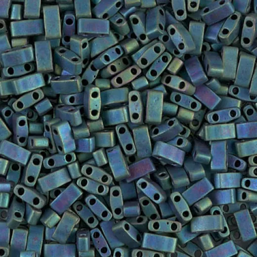 Metallic Blue Green Iris Miyuki Half Tila Beads, colour 2064, 5.2gm approx. Metallic Blue Green Iris Miyuki Half Tila Beads, colour 2064, 5.2gm approx.