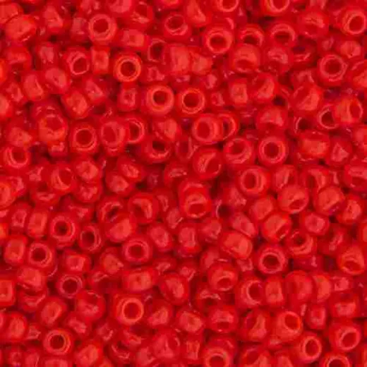 Opaque Red Miyuki size 15/0 seed beads, colour 0407, 8.2g approx.