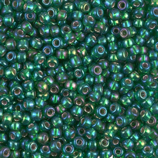 Silver Lined Green AB Miyuki Size 8/0 seed beads, Colour 1016, 22gm Silver Lined Green AB Miyuki Size 8/0 seed beads, Colour 1016, 22gm