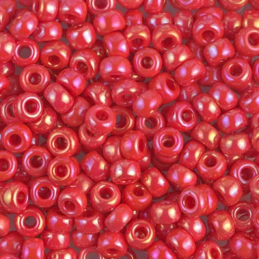 Red Vermillion Opaque AB Miyuki size 6/0 Colour 0407R, 20g approx. Red Vermillion Opaque AB Miyuki size 6/0 Colour 0407R, 20g approx.