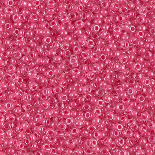 Carnation Pink Lined Crystal Miyuki 11/0 seed beads, colour 0208. 22g approx. Carnation Pink Lined Crystal Miyuki 11/0 seed beads, colour 0208. 22g approx.