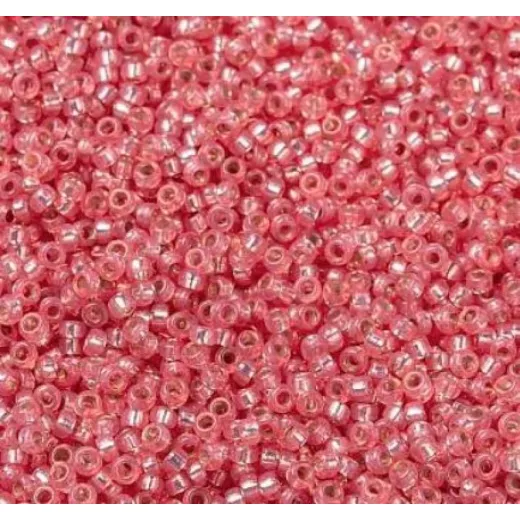 Light Rose Silver Lined Dyed, Miyuki size 15/0 seed beads, colour 0678, 8.2g approx.