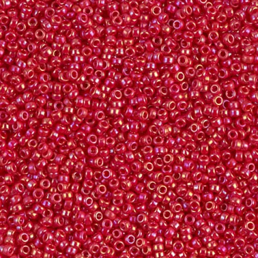 Opaque Red AB Miyuki size 15/0 seed beads, colour 0476, 8.2g approx.