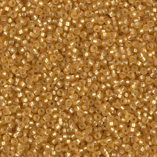 Silver Lined Dark Gold Matte Miyuki 15/0 seed beads, colour 0004F, 8.2g approx. Silver Lined Dark Gold Matte Miyuki 15/0 seed beads, colour 0004F, 8.2g approx.