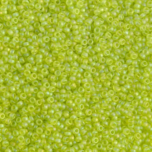 Transp Chartreuse AB Matte Miyuki 15/0 seed beads, colour 0143FR, 8.2g approx. Transp Chartreuse AB Matte Miyuki 15/0 seed beads, colour 0143FR, 8.2g approx.