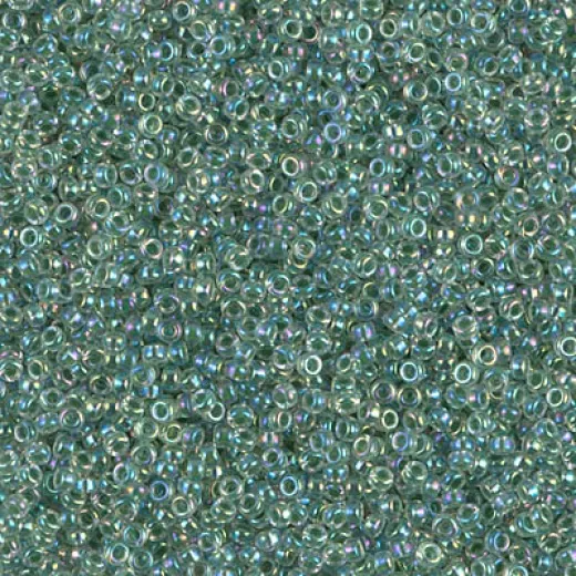 Lime Lined Crystal AB Miyuki 15/0 seed beads, colour 0277, 8.2g approx. Lime Lined Crystal AB Miyuki 15/0 seed beads, colour 0277, 8.2g approx.