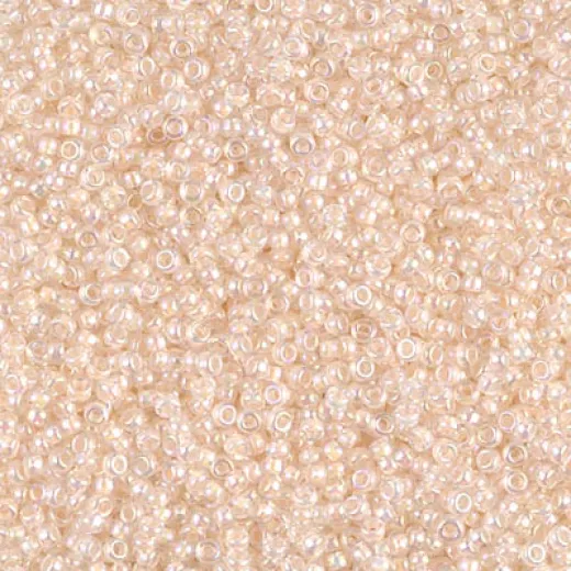 Pale Peach Lined Crystal AB Miyuki 15/0 seed beads, colour 0281, 8.2g approx.