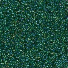 Dark Blue Lined Green AB Miyuki 15/0 seed beads, colour 0332, 8.2g approx.