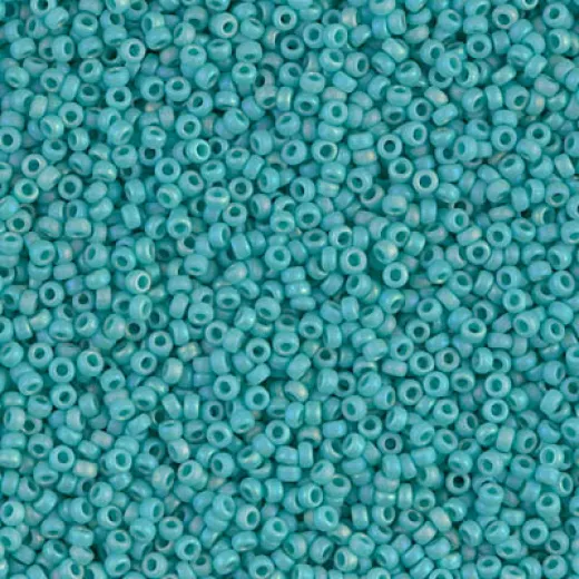 Opaque Turquoise Green AB Matte Miyuki 15/0 seed beads, colour 0412FR, 8.2g approx. Opaque Turquoise Green AB Matte Miyuki 15/0 seed beads, colour 0412FR, 8.2g approx.