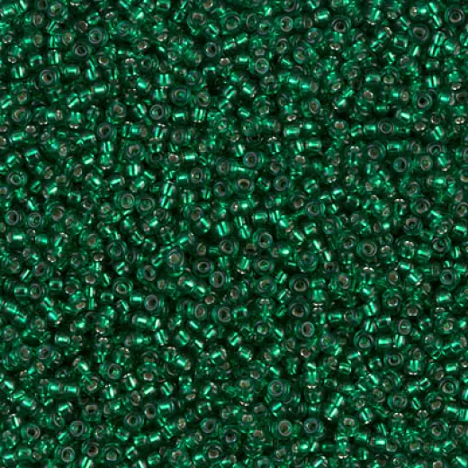 Dyed Silver Lined Emerald Miyuki 15/0 seed beads, colour 1422, 100g Wholesale Pack Dyed Silver Lined Emerald Miyuki 15/0 seed beads, colour 1422, 100g Wholesale Pack