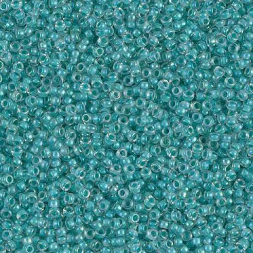 Turquoise Green Lined Crystal AB Miyuki 15/0 seed beads, colour 2208, 8.2g approx. Turquoise Green Lined Crystal AB Miyuki 15/0 seed beads, colour 2208, 8.2g approx.