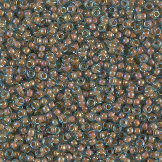 Peach Lined Aqua Luster, Colour 0351 Miyuki 15/0 Seed Beads, 100gm wholesale pack Peach Lined Aqua Luster, Colour 0351 Miyuki 15/0 Seed Beads, 100gm wholesale pack