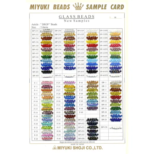 Miyuki 3.4mm Drop Sample Card, ref 18 Miyuki 3.4mm Drop Sample Card, ref 18