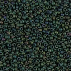 Matte Metallic Dark Green Iris Miyuki 8/0 Seed Beads, Colour 2066, 22g approx.