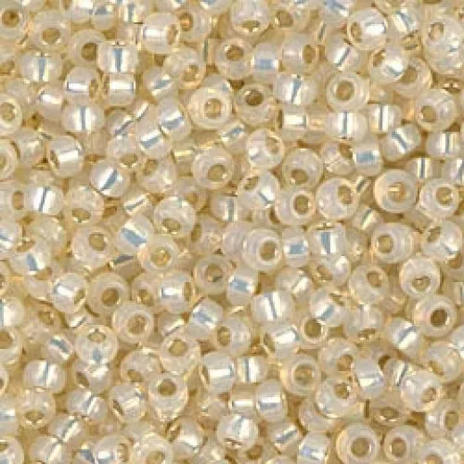 Dyed Cream Silver Lined Alabaster Miyuki size 15/0 seed beads, colour 0577, 8.2g approx. Dyed Cream Silver Lined Alabaster Miyuki size 15/0 seed beads, colour 0577, 8.2g approx.