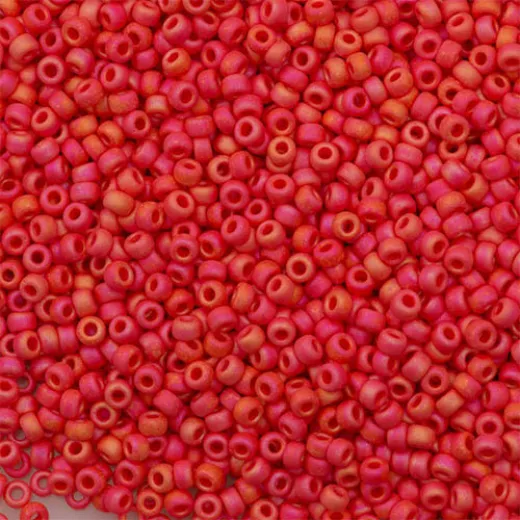 Opaque Red AB Miyuki Size 8/0 seed beads, Colour 0407FR, 22gm Opaque Red AB Miyuki Size 8/0 seed beads, Colour 0407FR, 22gm