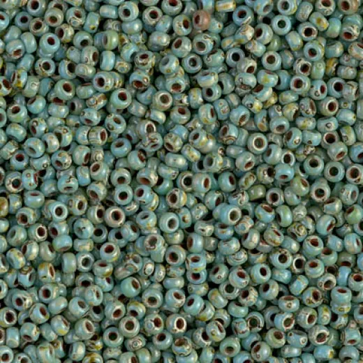Seafoam Green Opaque Picasso Miyuki 15/0 Seed Beads, Colour 4514, 8.2g approx. Seafoam Green Opaque Picasso Miyuki 15/0 Seed Beads, Colour 4514, 8.2g approx.