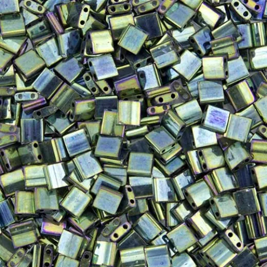 Tila Beads Green Malachite Opaque Iris Metallic 5.2gm pack - 0468 Tila Beads Green Malachite Opaque Iris Metallic 5.2gm pack - 0468