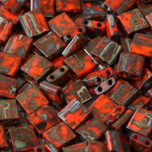 Tila Beads Orange Turquoise Picasso Opaque 5.2gm pack - 4520 Tila Beads Orange Turquoise Picasso Opaque 5.2gm pack - 4520