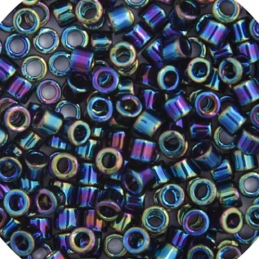 Black AB, Colour Code 0005, Size 11/0 Cut Miyuki Delica Beads, 5.2g approx. Black AB, Colour Code 0005, Size 11/0 Cut Miyuki Delica Beads, 5.2g approx.