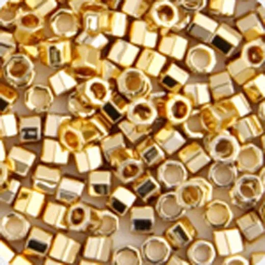 24kt Light Gold Plated, Colour Code 0034, Size 11/0 Cut Miyuki Delica Beads, 3.3g approx. 24kt Light Gold Plated, Colour Code 0034, Size 11/0 Cut Miyuki Delica Beads, 3.3g approx.
