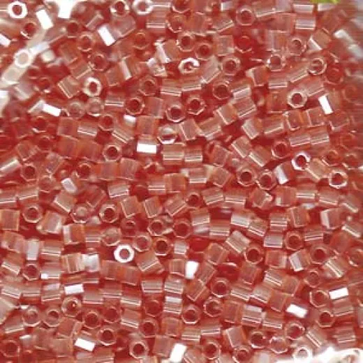 DBLC0106 Transparent Pink Luster Miyuki size 8/0 Hex Cut Miyuki Delica Beads, Colour Code 0106, approx 5.2g DBLC0106 Transparent Pink Luster Miyuki size 8/0 Hex Cut Miyuki Delica Beads, Colour Code 0106, approx 5.2g