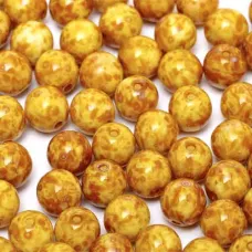 Chalk White Dark Travertine Luster 6mm Round Glass Bead, 20 pieces