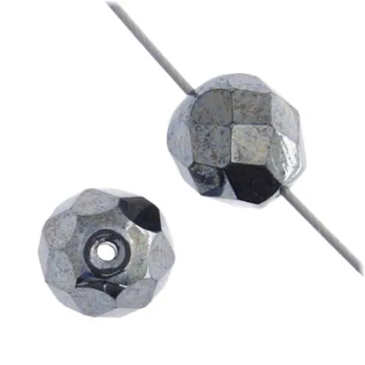 8mm Czech Firepolished Beads, Gunmetal, 22 Beads
