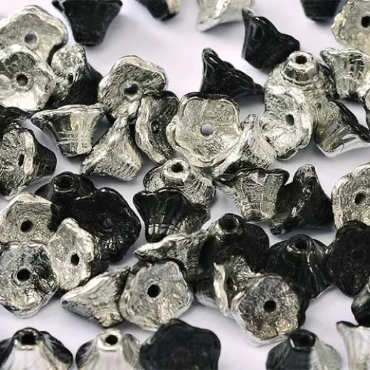 Jet Labrador 5x7mm Flower Cup Beads, approx. 50 Jet Labrador 5x7mm Flower Cup Beads, approx. 50