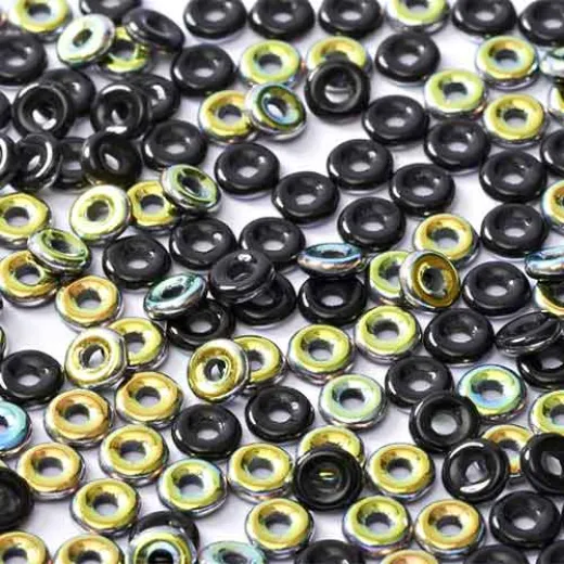 Jet Vitrail O Beads 1 x 3.8mm, 6 Grams approx. Jet Vitrail O Beads 1 x 3.8mm, 6 Grams approx.