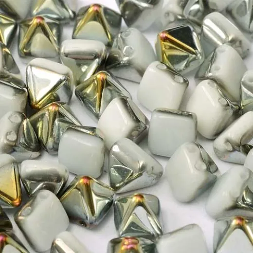 6mm Twin Hole Pyramid Beads, Alabaster Marea, Pack of 25 6mm Twin Hole Pyramid Beads, Alabaster Marea, Pack of 25