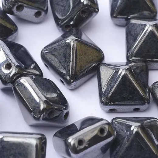 12mm Twin Hole Pyramid Beads, Jet Hematite, Pack of 5 12mm Twin Hole Pyramid Beads, Jet Hematite, Pack of 5