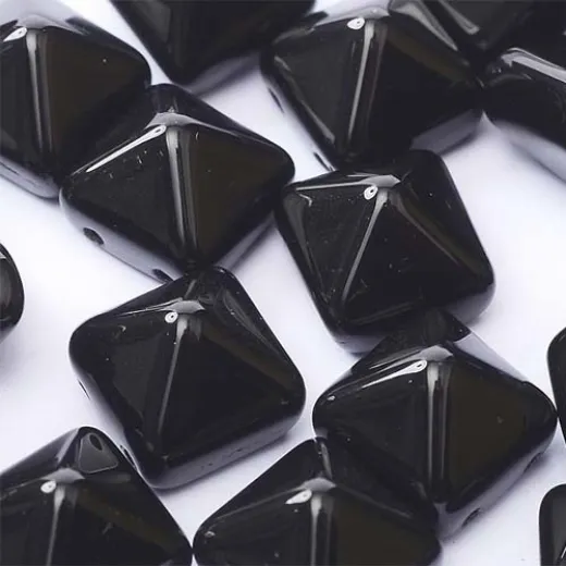 12mm Twin Hole Pyramid Beads, Jet Black, Pack of 5 12mm Twin Hole Pyramid Beads, Jet Black, Pack of 5
