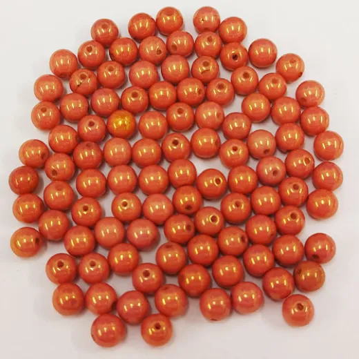 Chalk White Red Gold Luster 6mm Beads, 20 Pcs Chalk White Red Gold Luster 6mm Beads, 20 Pcs