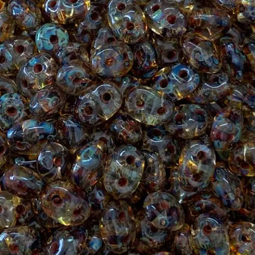 Crystal Dark Travertin Superduo, Approx 10 Grams Crystal Dark Travertin Superduo, Approx 10 Grams