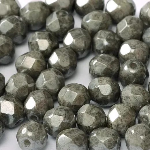 Chalk White Grey Luster 4mm Fire Polished, 120pcs