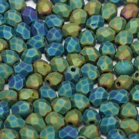 4mm Jet Matted Green  Iris Fire polished beads, 120pcs